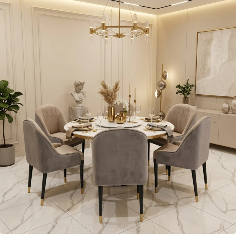 Velvet Luxury Dining Set (6-Seater) - Sd01